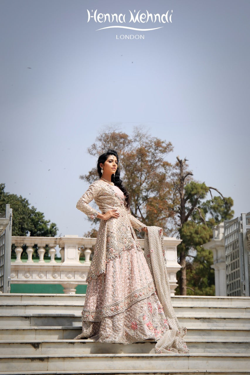 Light Pink Swarovski Crystal & Diamante Embroidered Bridal Outfit - Henna Mehndi
