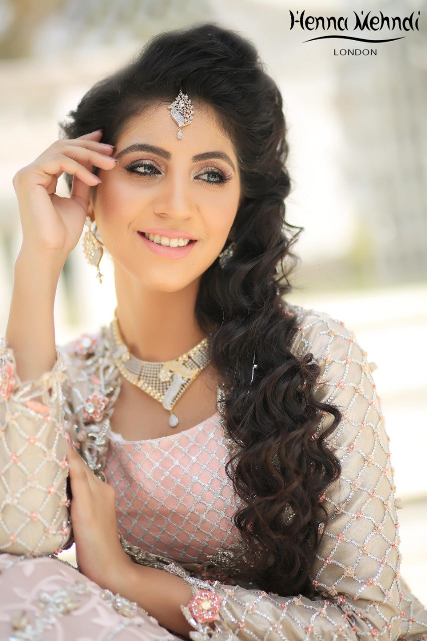 Light Pink Swarovski Crystal & Diamante Embroidered Bridal Outfit - Henna Mehndi