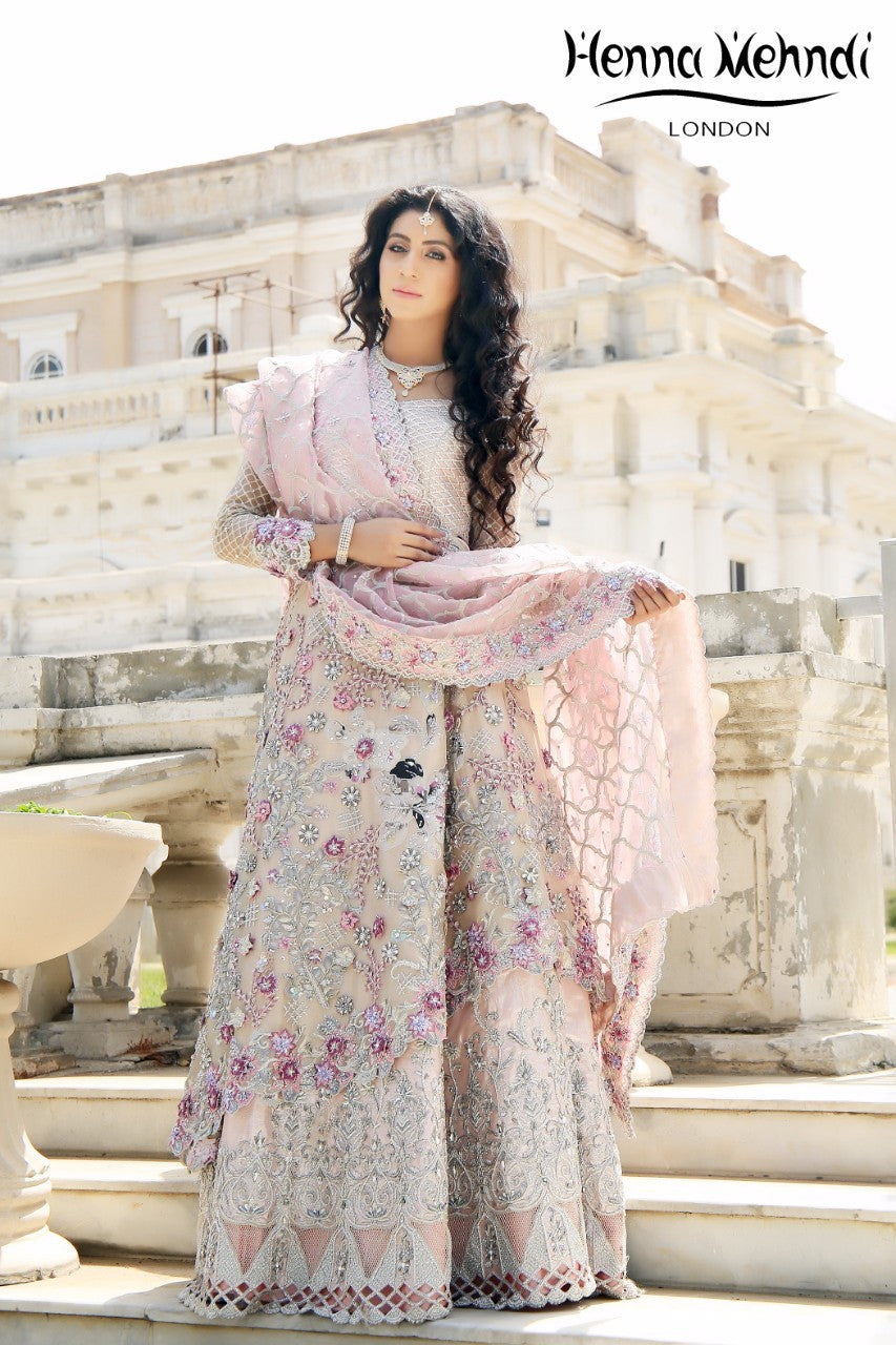 Light Pink Swarovski Crystal & Diamante Embroidered Bridal Outfit - Henna Mehndi