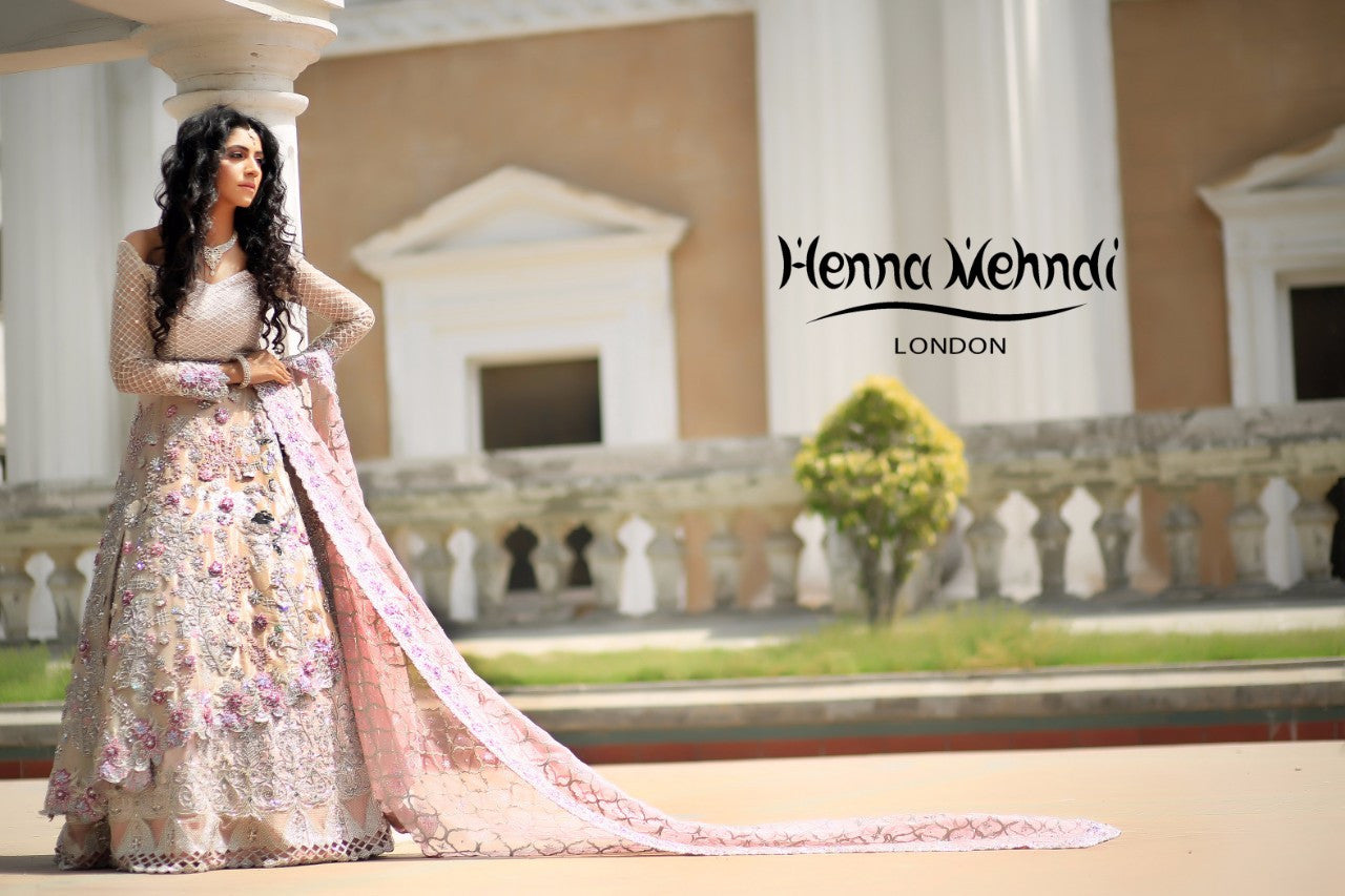 Light Pink Swarovski Crystal & Diamante Embroidered Bridal Outfit - Henna Mehndi