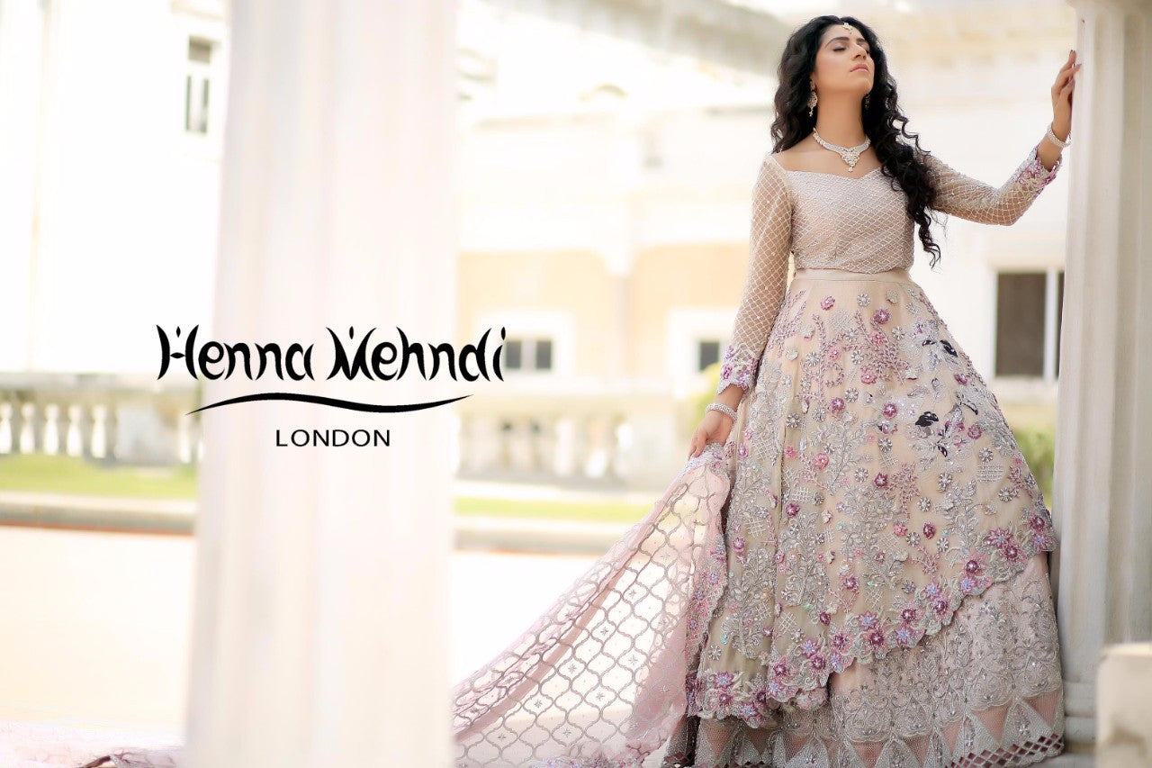Light Pink Swarovski Crystal & Diamante Embroidered Bridal Outfit - Henna Mehndi