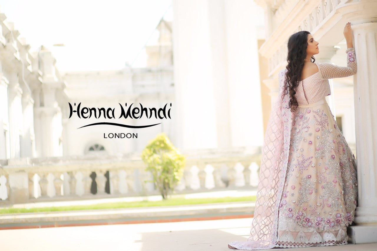 Light Pink Swarovski Crystal & Diamante Embroidered Bridal Outfit - Henna Mehndi