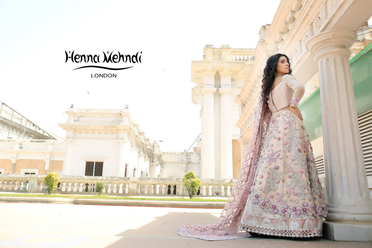 Light Pink Swarovski Crystal & Diamante Embroidered Bridal Outfit - Henna Mehndi