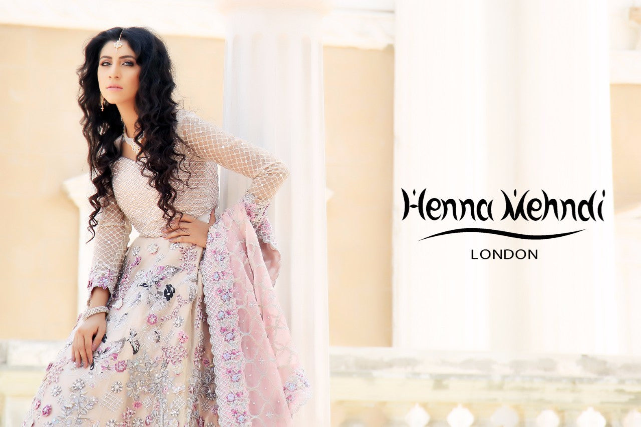 Light Pink Swarovski Crystal & Diamante Embroidered Bridal Outfit - Henna Mehndi