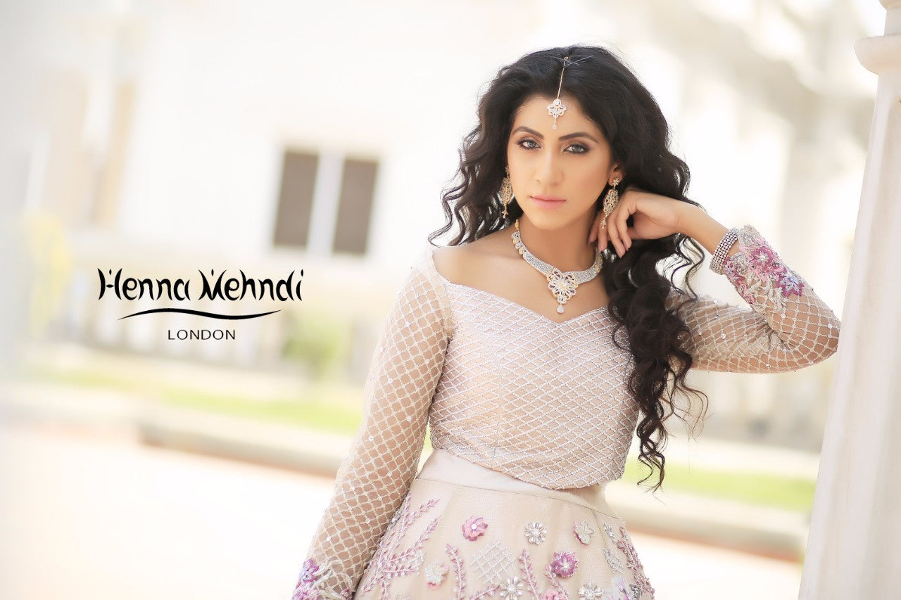 Light Pink Swarovski Crystal & Diamante Embroidered Bridal Outfit - Henna Mehndi