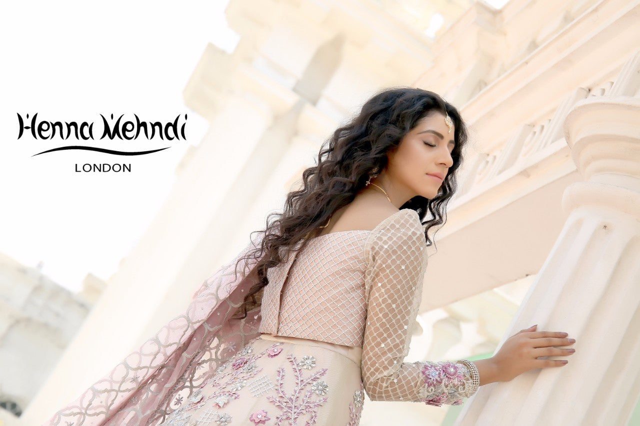Light Pink Swarovski Crystal & Diamante Embroidered Bridal Outfit - Henna Mehndi