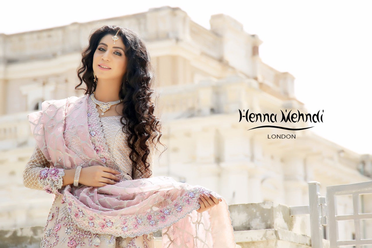 Light Pink Swarovski Crystal & Diamante Embroidered Bridal Outfit - Henna Mehndi