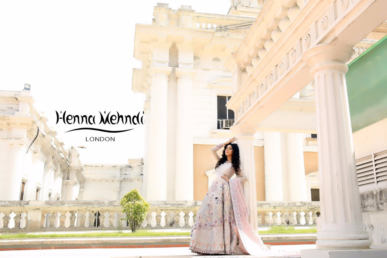 Light Pink Swarovski Crystal & Diamante Embroidered Bridal Outfit - Henna Mehndi