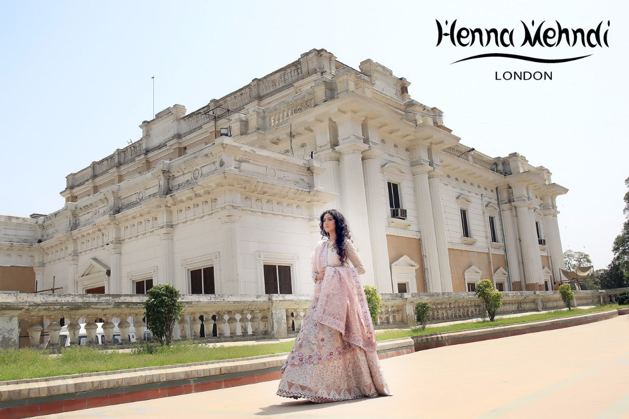 Light Pink Swarovski Crystal & Diamante Embroidered Bridal Outfit - Henna Mehndi