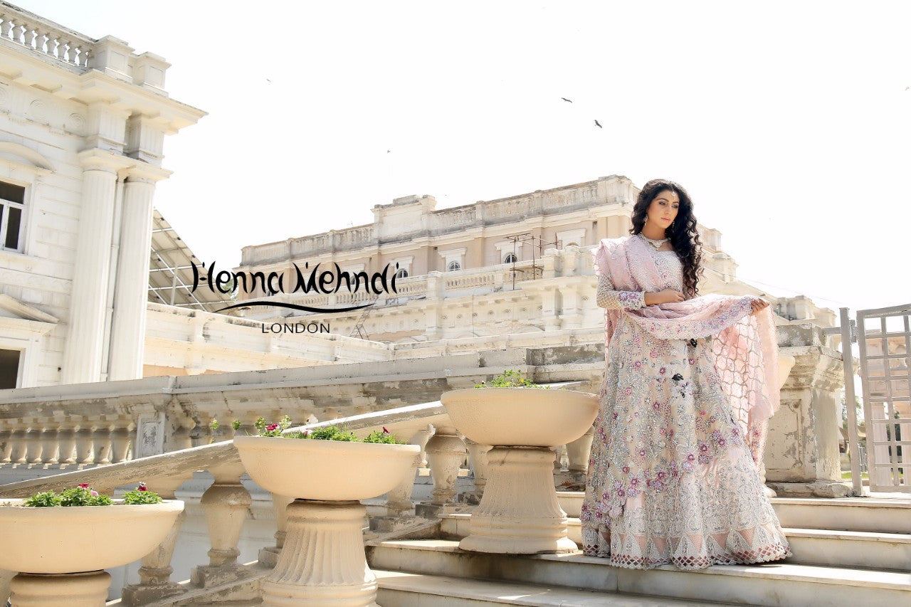 Light Pink Swarovski Crystal & Diamante Embroidered Bridal Outfit - Henna Mehndi