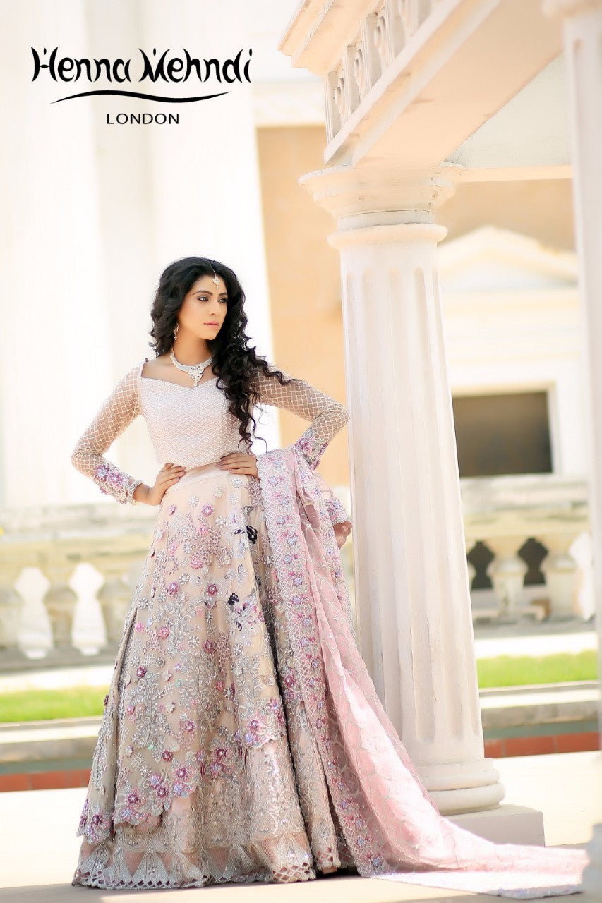 Light Pink Swarovski Crystal & Diamante Embroidered Bridal Outfit - Henna Mehndi