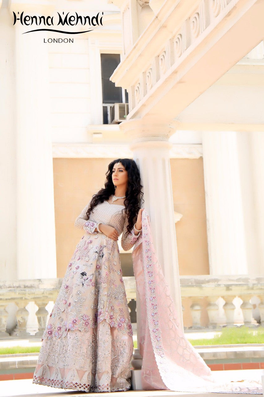 Light Pink Swarovski Crystal & Diamante Embroidered Bridal Outfit - Henna Mehndi