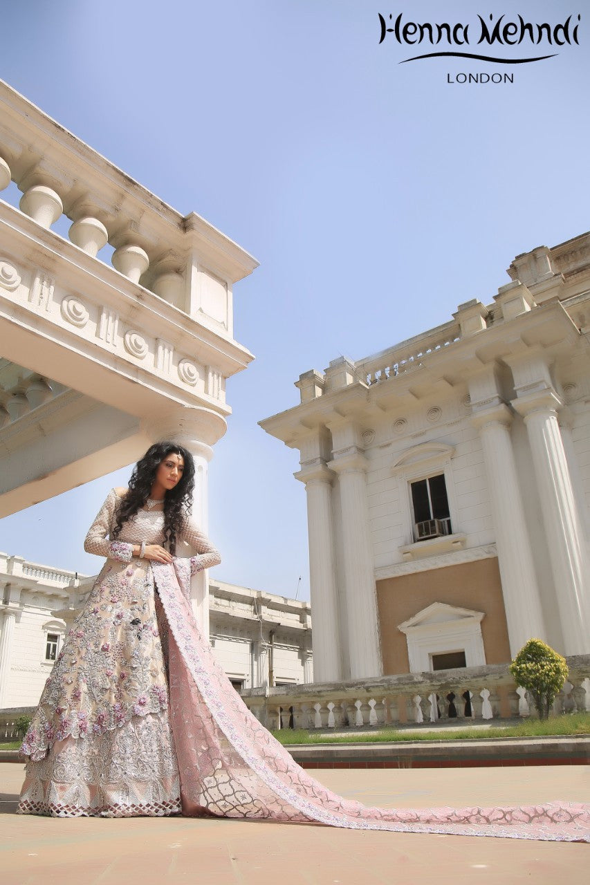 Light Pink Swarovski Crystal & Diamante Embroidered Bridal Outfit - Henna Mehndi