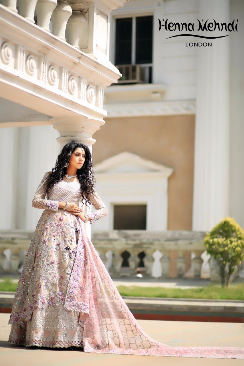 Light Pink Swarovski Crystal & Diamante Embroidered Bridal Outfit - Henna Mehndi