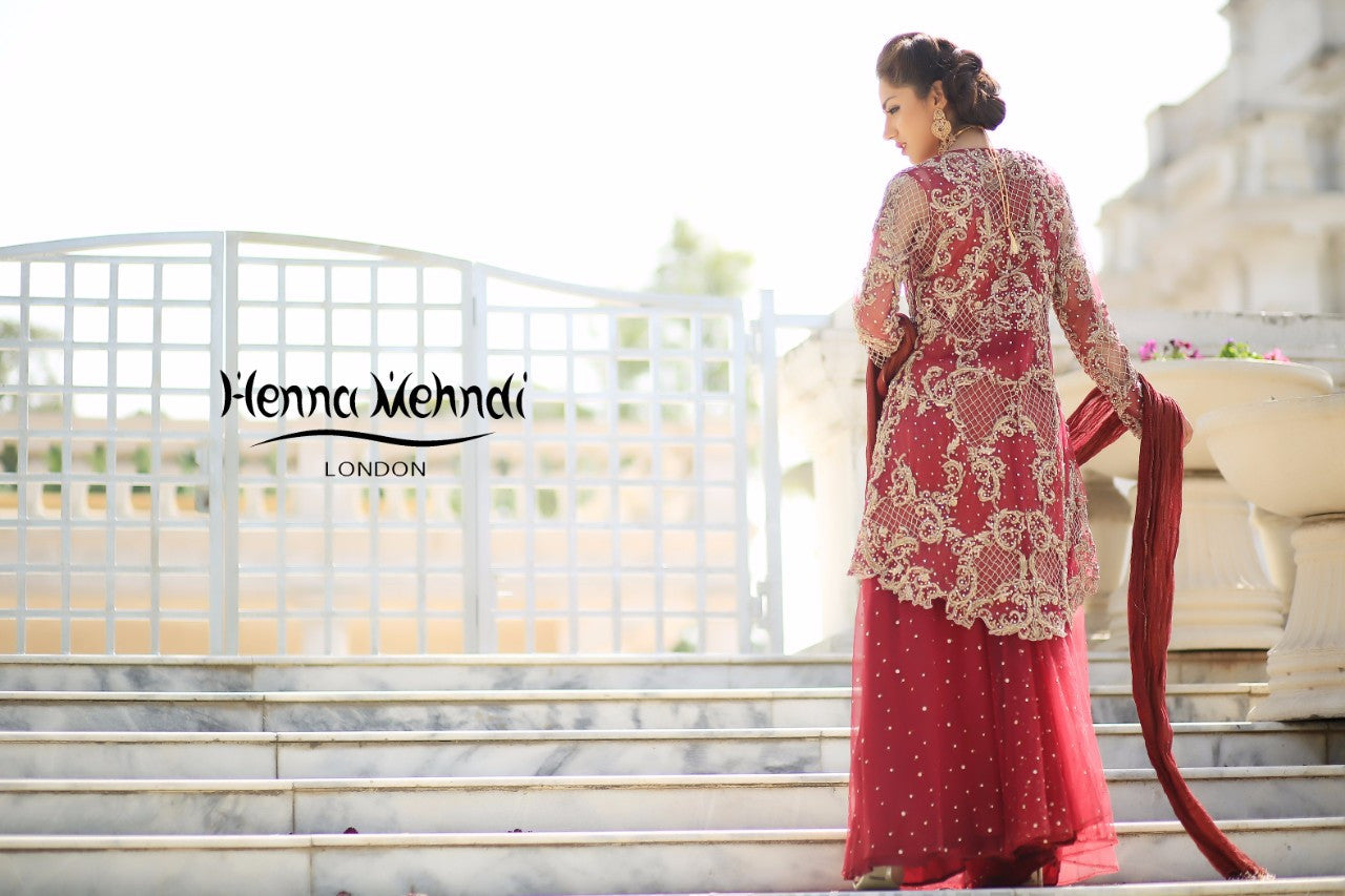 Maroon Diamante Embroidered Bridal Outfit - Henna Mehndi