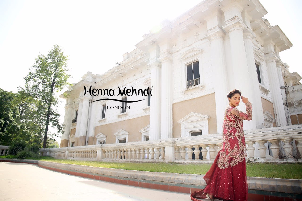 Maroon Diamante Embroidered Bridal Outfit - Henna Mehndi