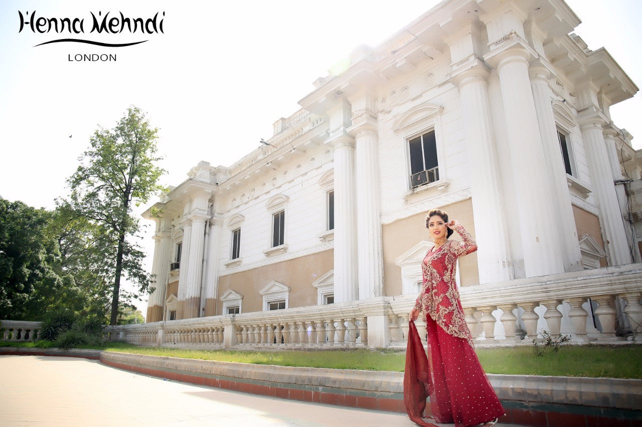 Maroon Diamante Embroidered Bridal Outfit - Henna Mehndi