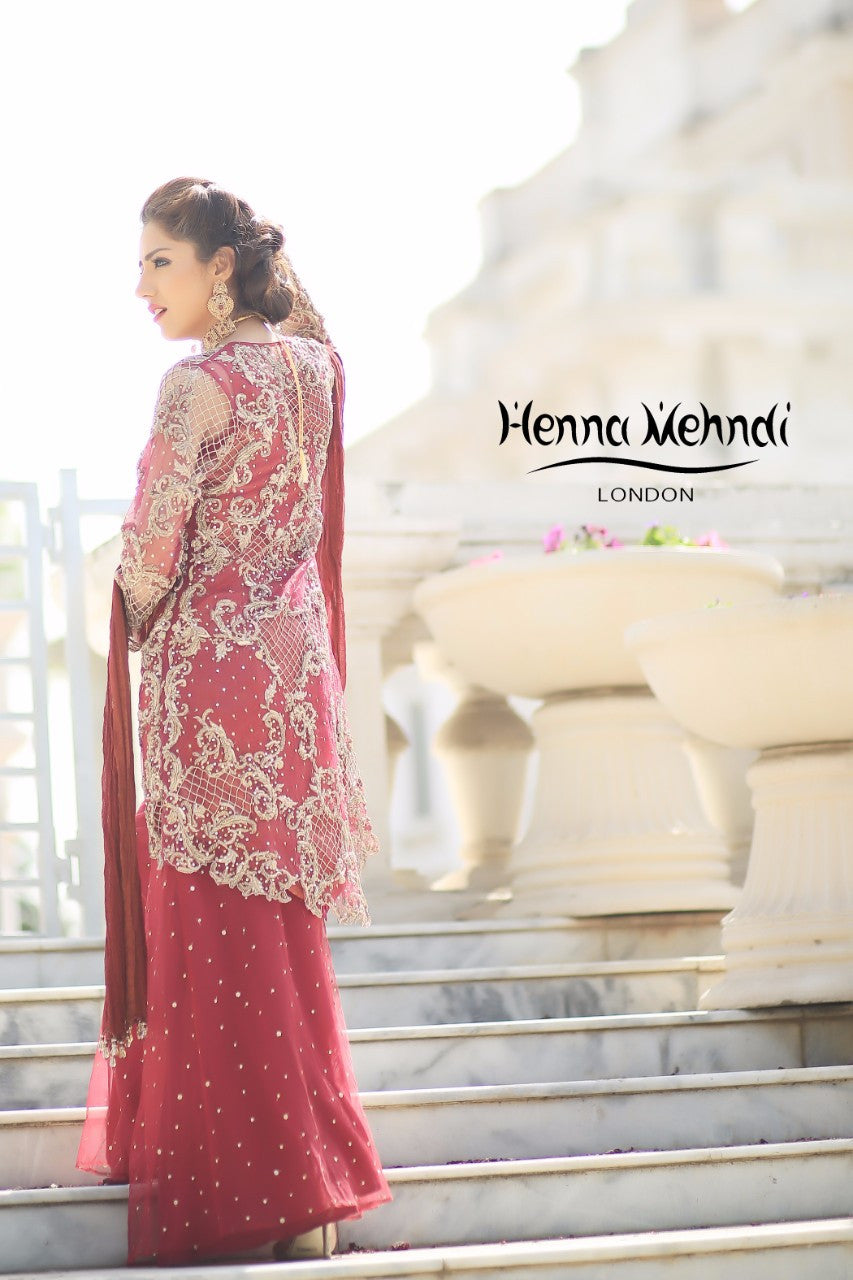 Maroon Diamante Embroidered Bridal Outfit - Henna Mehndi