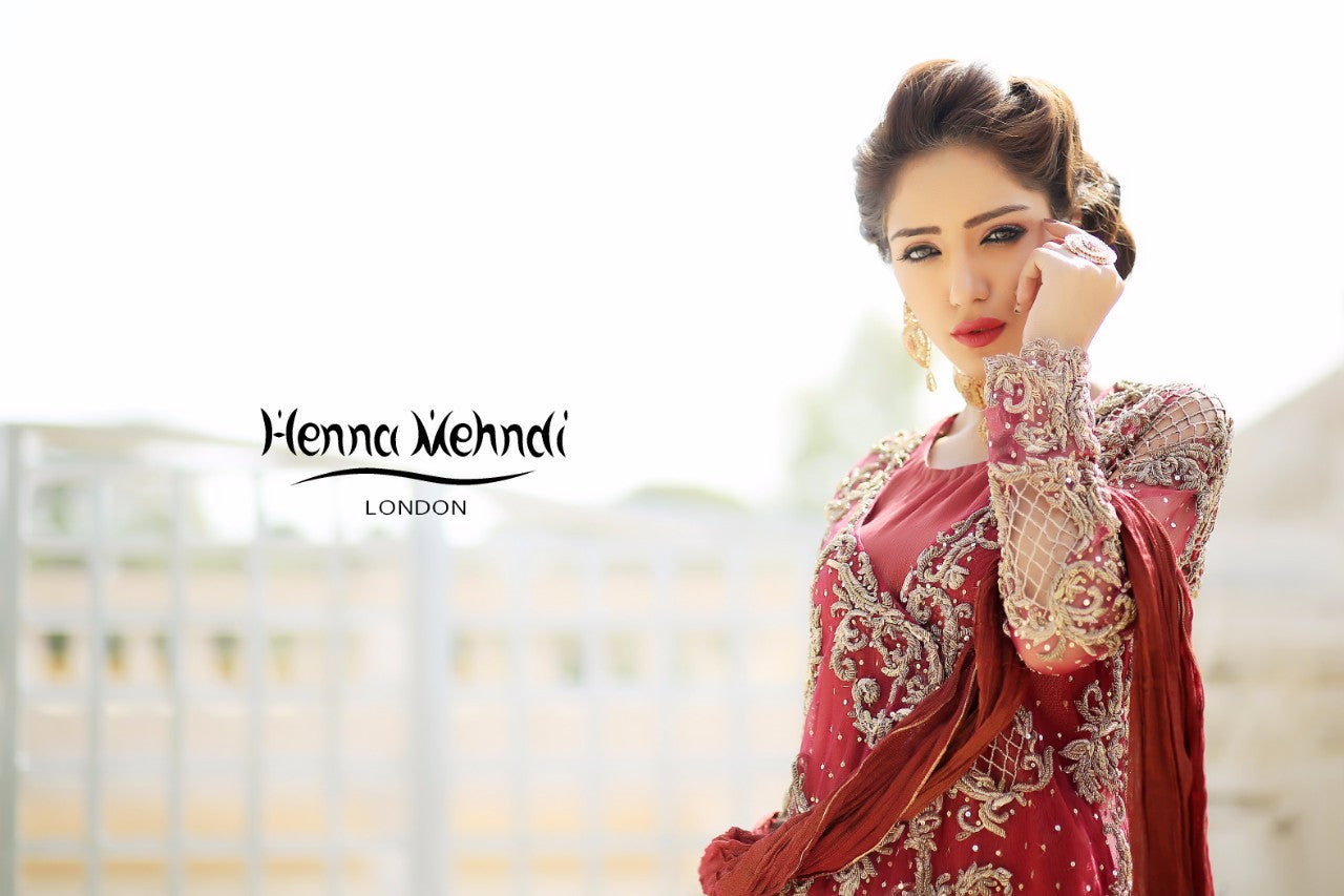 Maroon Diamante Embroidered Bridal Outfit - Henna Mehndi