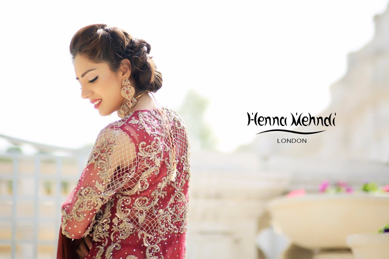 Maroon Diamante Embroidered Bridal Outfit - Henna Mehndi