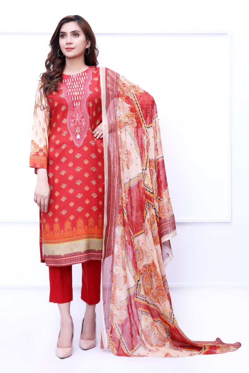 Maroon Embroidered & Printed Outfit