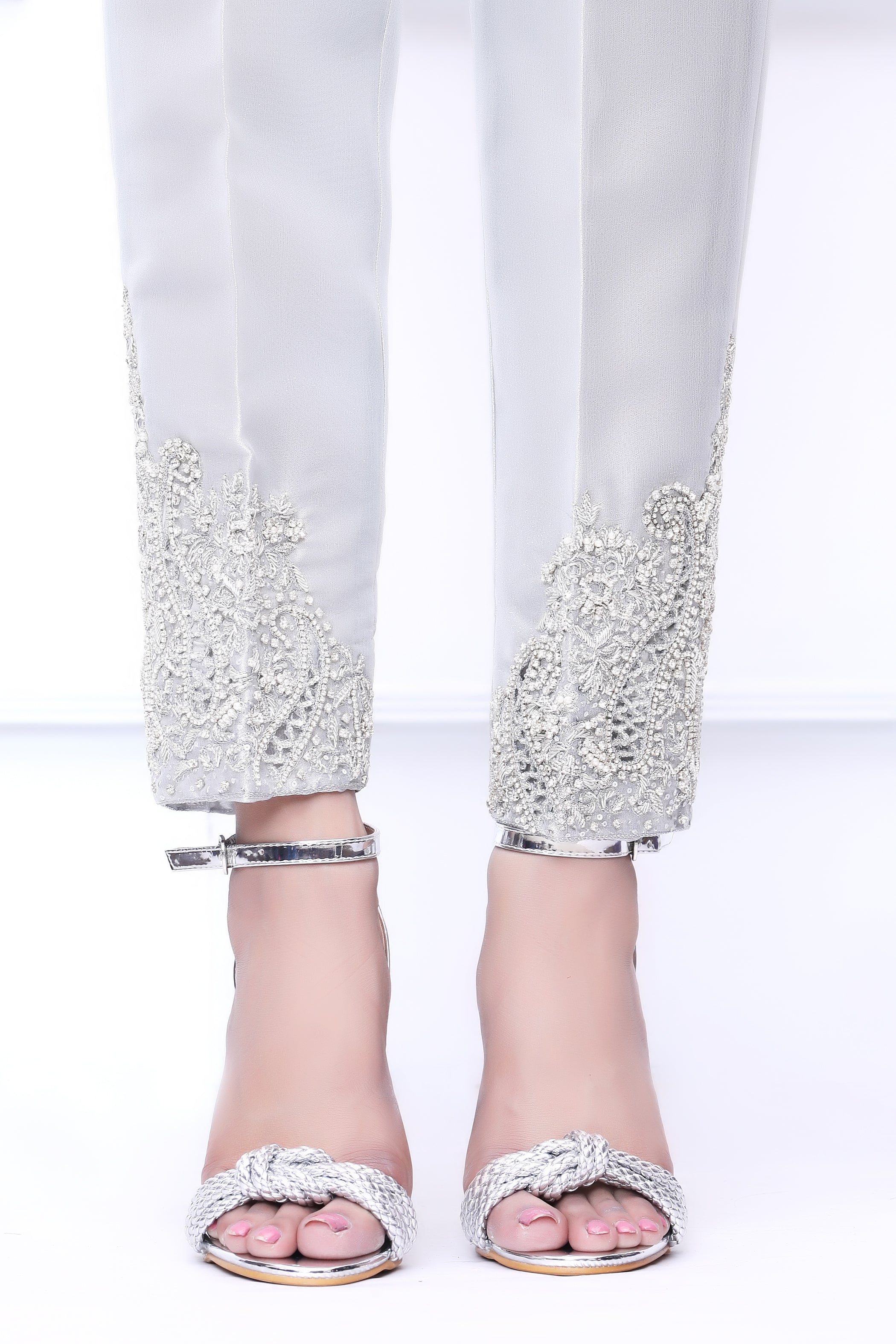 Silver Diamante Embroidered Trousers