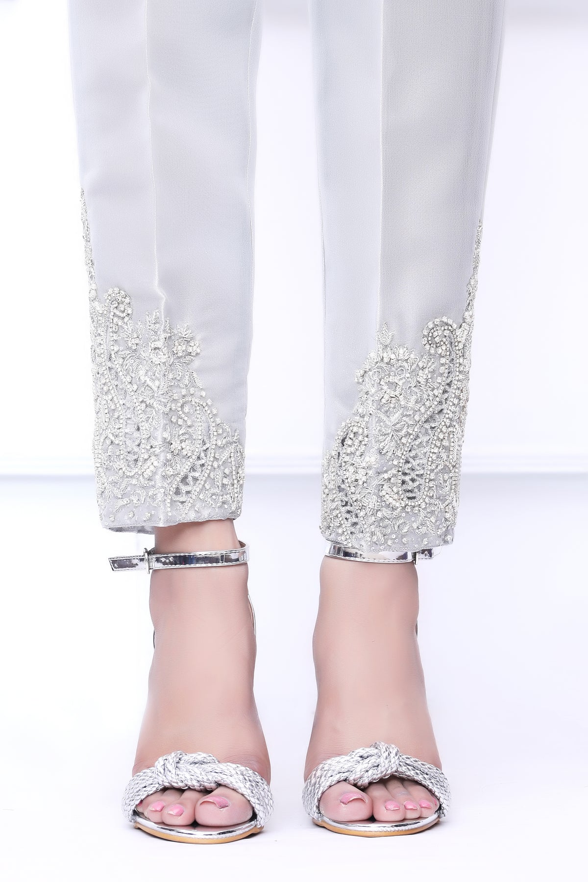 Silver Diamante Embroidered Trousers - Henna Mehndi